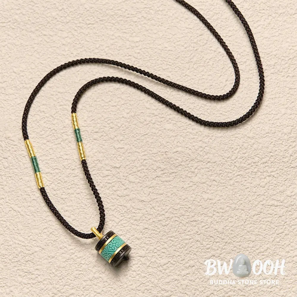 Buddha Stones Ebony Wood Turquoise Cylinder Peace Necklace Pendant - BWOOOH - Ebony Wood - Necklaces &amp; Pendants