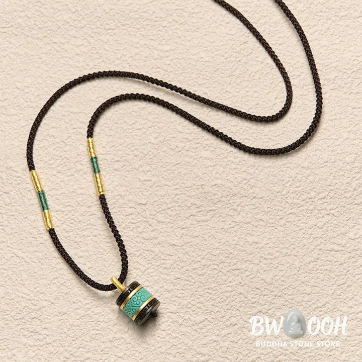 Buddha Stones Ebony Wood Turquoise Cylinder Peace Necklace Pendant - BWOOOH - Ebony Wood - Necklaces &amp; Pendants