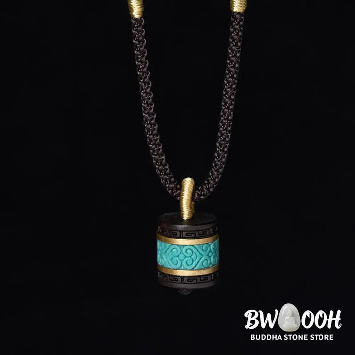 Buddha Stones Ebony Wood Turquoise Cylinder Peace Necklace Pendant - BWOOOH - Ebony Wood - Necklaces &amp; Pendants