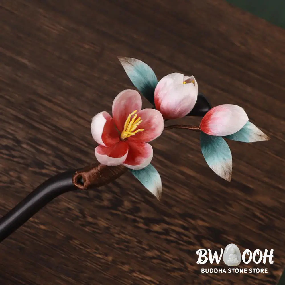 Buddha Stones Ebony Wood Velvet Flower Calm Hairpin - Ebony Wood Velvet Flower - Hairpin