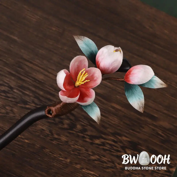 Buddha Stones Ebony Wood Velvet Flower Calm Hairpin - Ebony Wood Velvet Flower - Hairpin