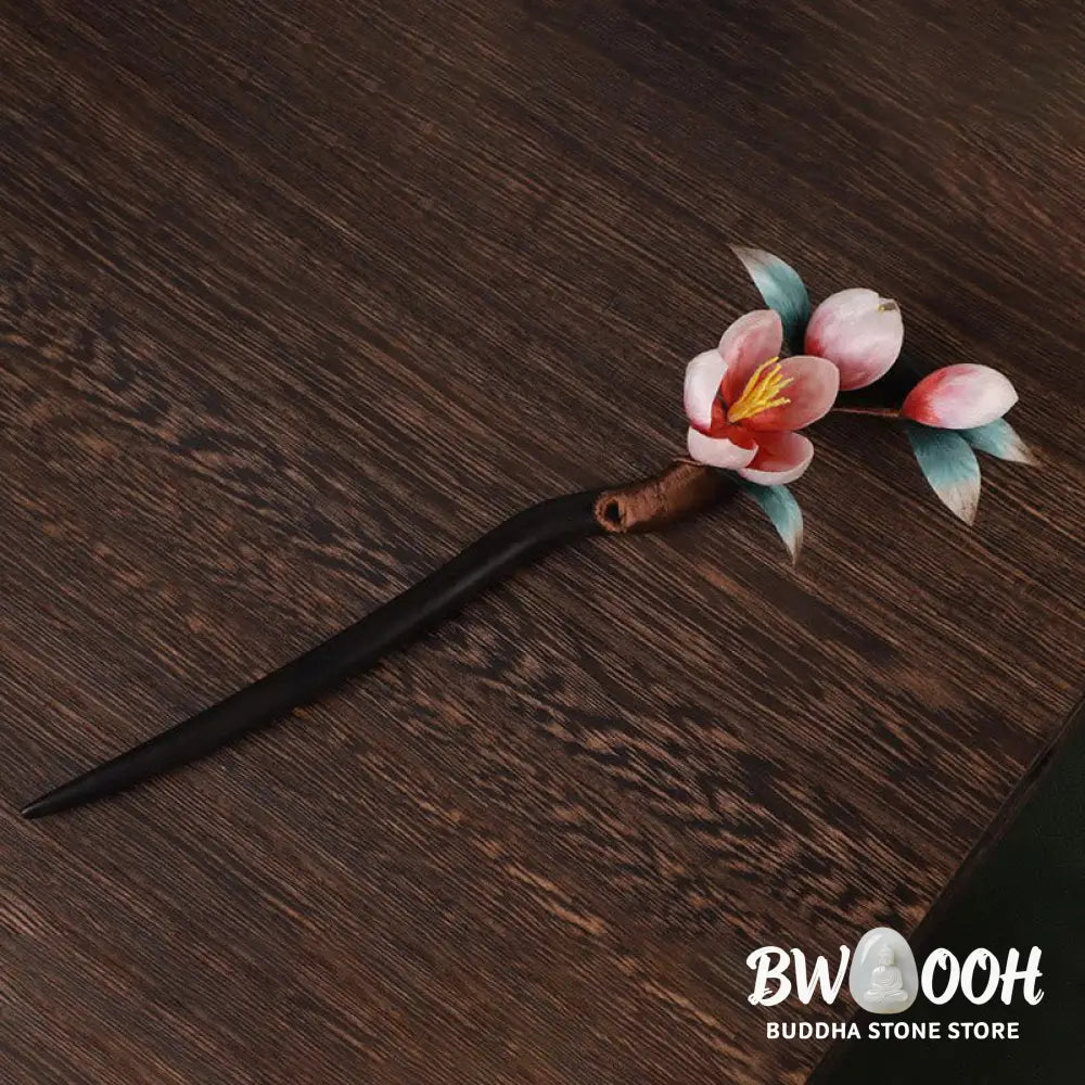 Buddha Stones Ebony Wood Velvet Flower Calm Hairpin - Ebony Wood Velvet Flower - Hairpin