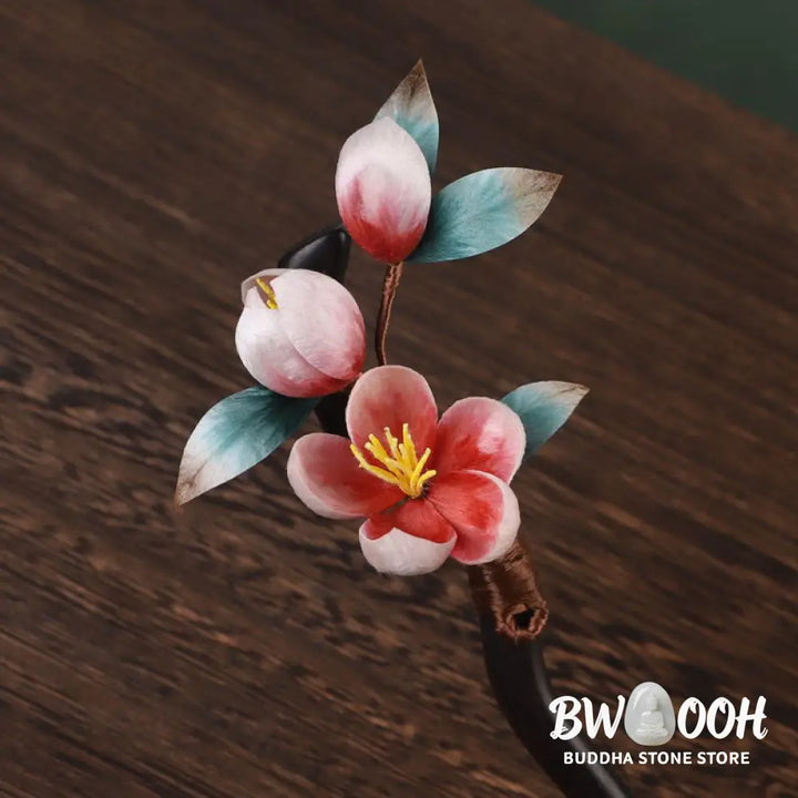 Buddha Stones Ebony Wood Velvet Flower Calm Hairpin - Ebony Wood Velvet Flower - Hairpin