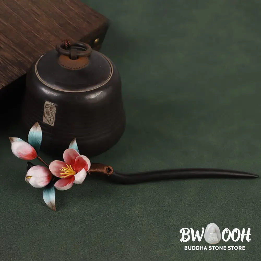 Buddha Stones Ebony Wood Velvet Flower Calm Hairpin - Ebony Wood Velvet Flower - Hairpin