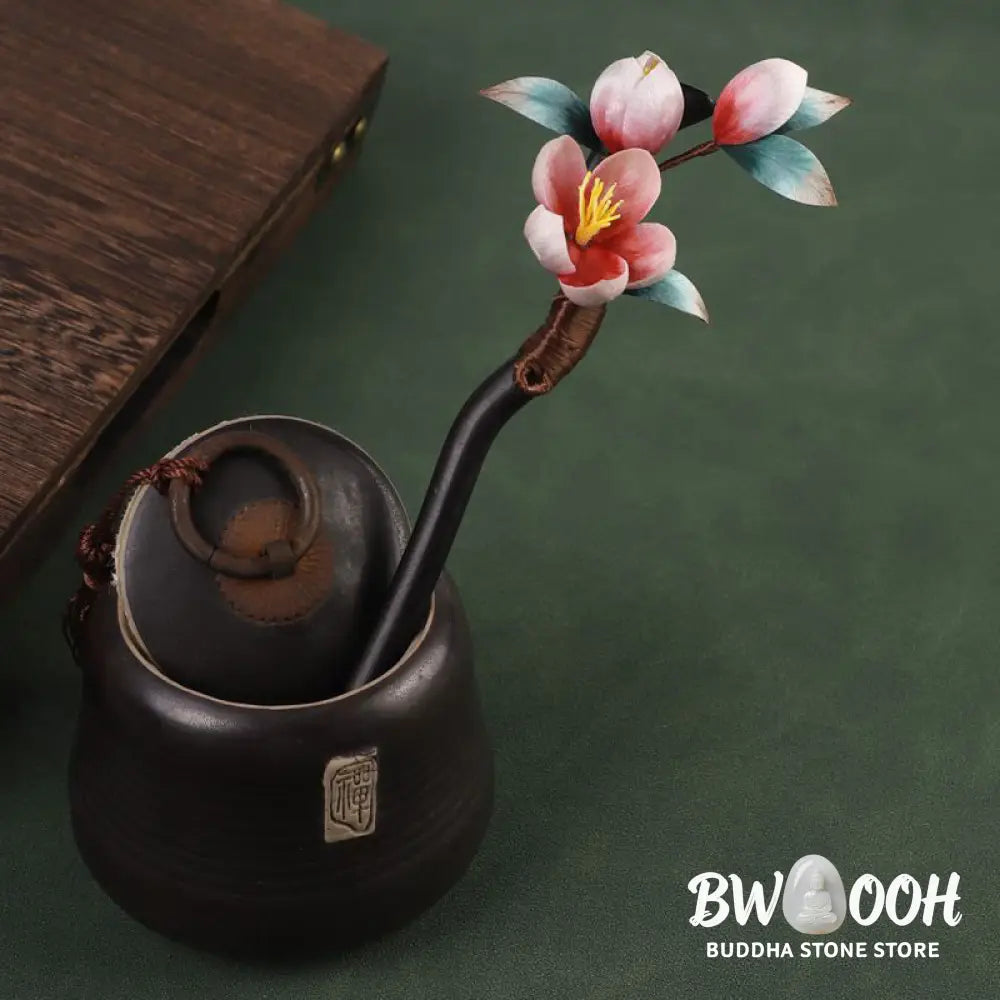 Buddha Stones Ebony Wood Velvet Flower Calm Hairpin - Ebony Wood Velvet Flower - Hairpin