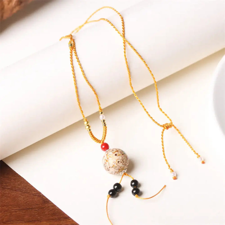 Buddha Stones Ebony Wood Venus Aurora Bead Lacquer Craft Peace Necklace Pendant - BWOOOH - Beige Charm(Random Beige)