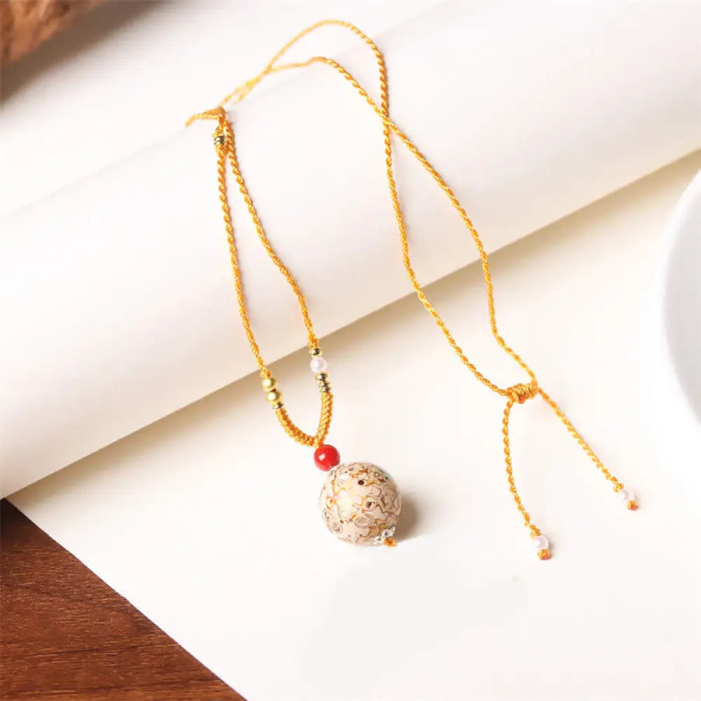 Buddha Stones Ebony Wood Venus Aurora Bead Lacquer Craft Peace Necklace Pendant - BWOOOH - Beige(Random Beige)
