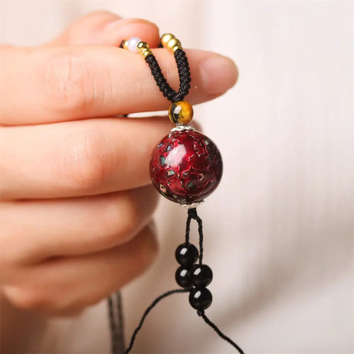 Buddha Stones Ebony Wood Venus Aurora Bead Lacquer Craft Peace Necklace Pendant - BWOOOH - Red Charm(Random Red)