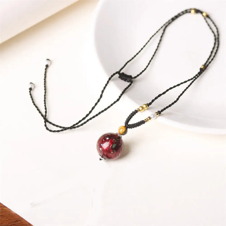 Buddha Stones Ebony Wood Venus Aurora Bead Lacquer Craft Peace Necklace Pendant - BWOOOH - Red(Random Red) - Necklaces