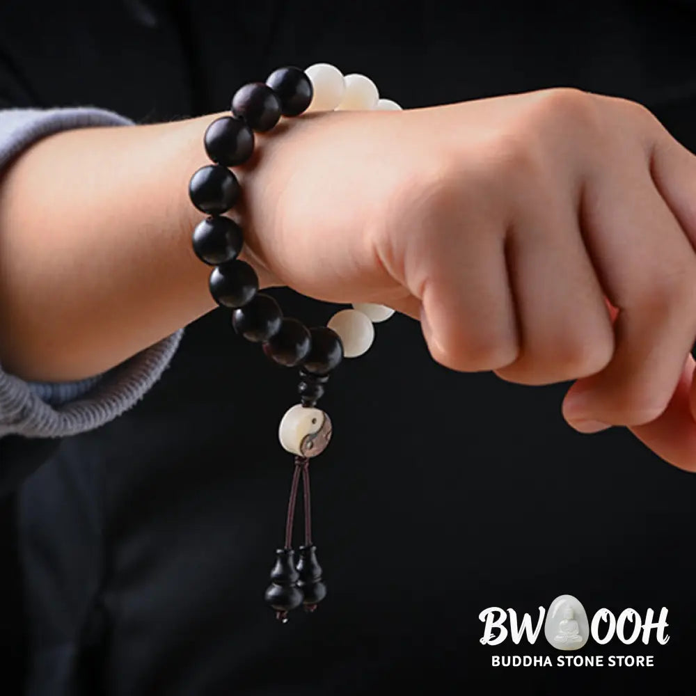 Buddha Stones Ebony YinYang Protection Bracelet Decoration - 12mm - Bracelet