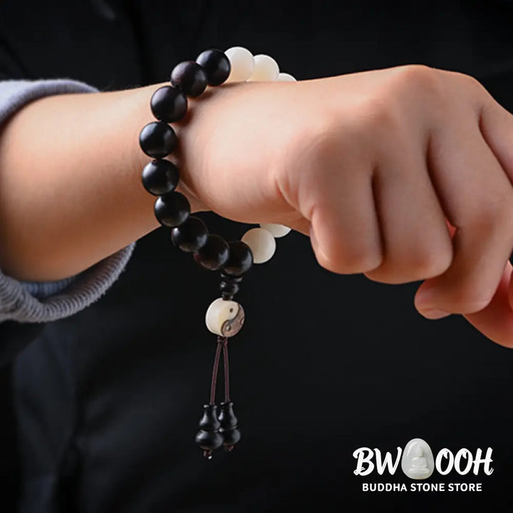 Buddha Stones Ebony YinYang Protection Bracelet Decoration - 12mm - Bracelet