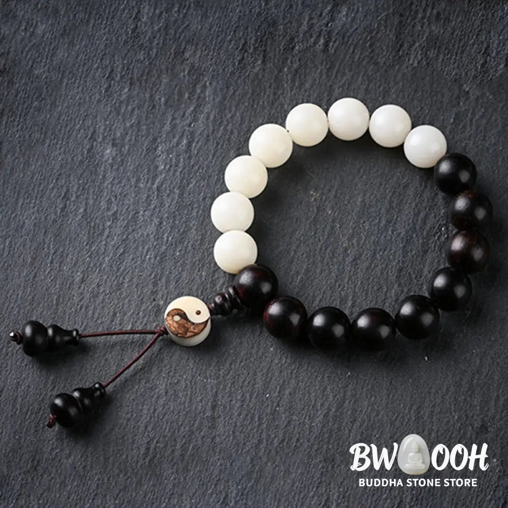 Buddha Stones Ebony YinYang Protection Bracelet Decoration - 12mm - Bracelet