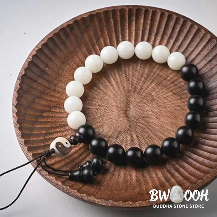 Buddha Stones Ebony YinYang Protection Bracelet Decoration - 12mm - Bracelet