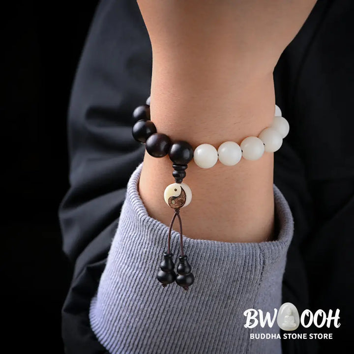 Buddha Stones Ebony YinYang Protection Bracelet Decoration - 12mm - Bracelet