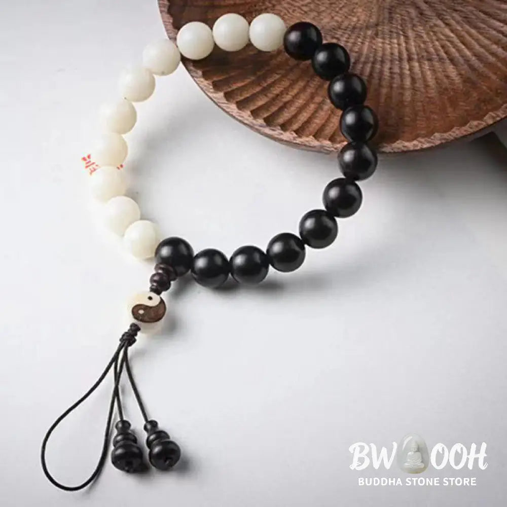 Buddha Stones Ebony YinYang Protection Bracelet Decoration - 12mm - Bracelet