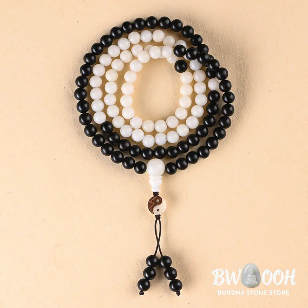 BWOOOH Ebony YinYang Protection Necklace Mala featuring 8mm Ebony and Bodhi Seed beads, designed for spiritual balance, protection, and focused meditation. - View 5