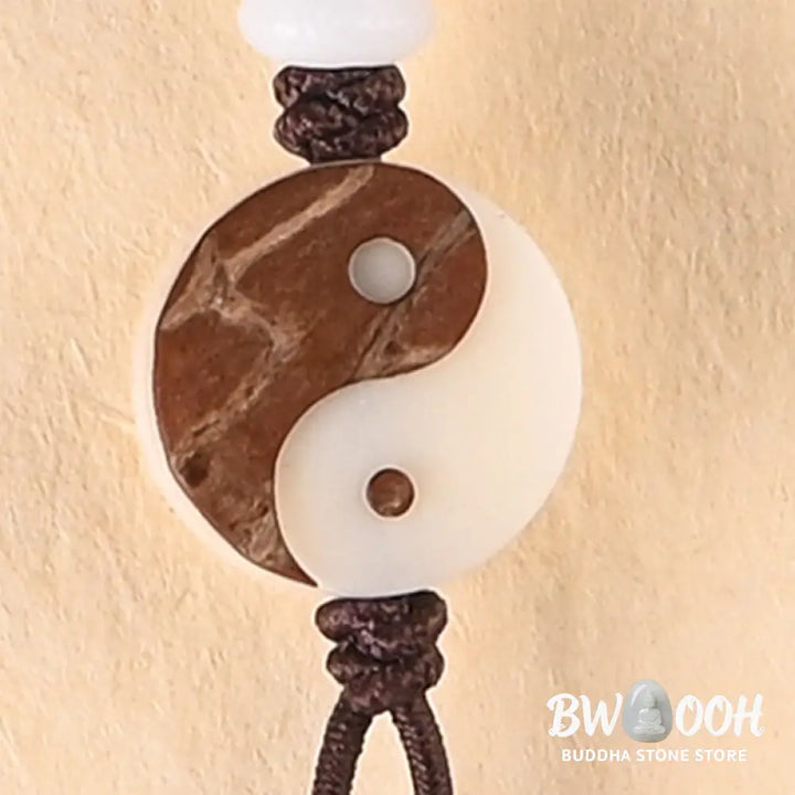 BWOOOH Ebony YinYang Protection Necklace Mala featuring 8mm Ebony and Bodhi Seed beads, designed for spiritual balance, protection, and focused meditation. - View 9
