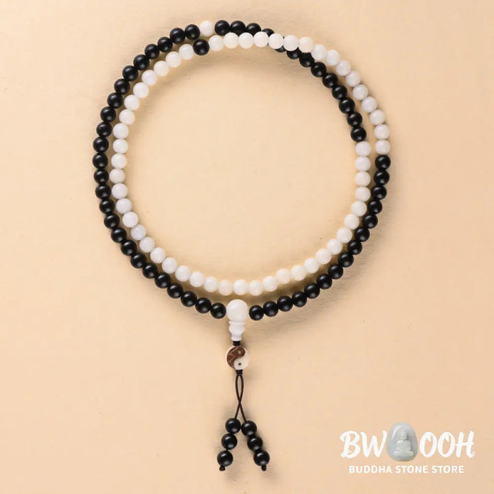 BWOOOH Ebony YinYang Protection Necklace Mala featuring 8mm Ebony and Bodhi Seed beads, designed for spiritual balance, protection, and focused meditation. - View 7
