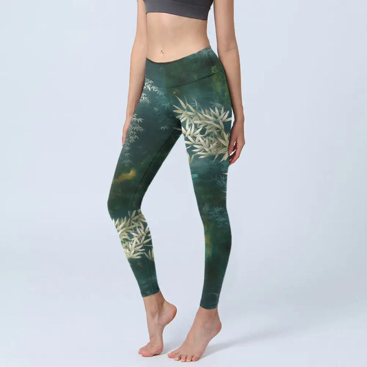 BWOOOH printed yoga leggings - Elegant Bamboo Leaf Pattern Print Gym Le
