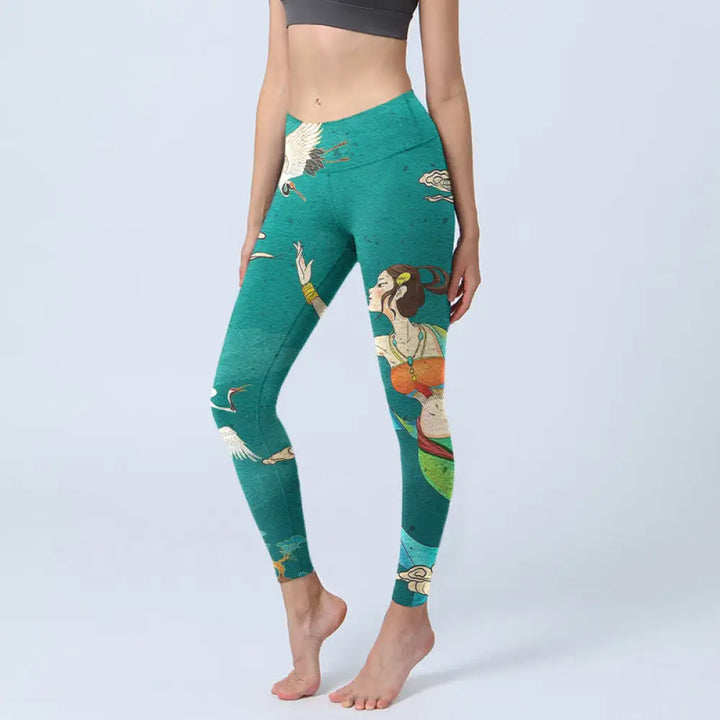 BWOOOH printed yoga leggings - Elegant Fairy Crane Cloud Pine Tree Patt