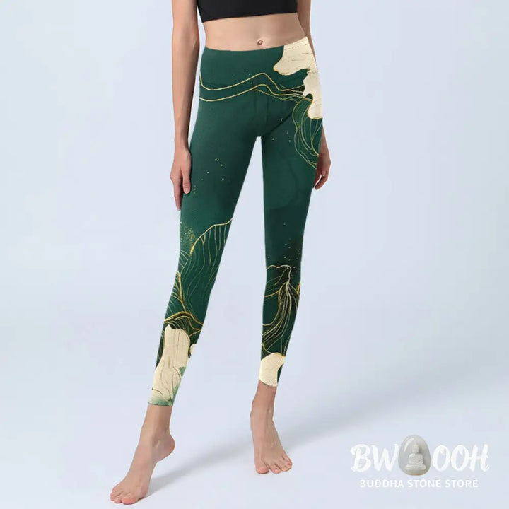 BWOOOH printed yoga leggings - Elegant Flowers Pattern Print Gym Leggin