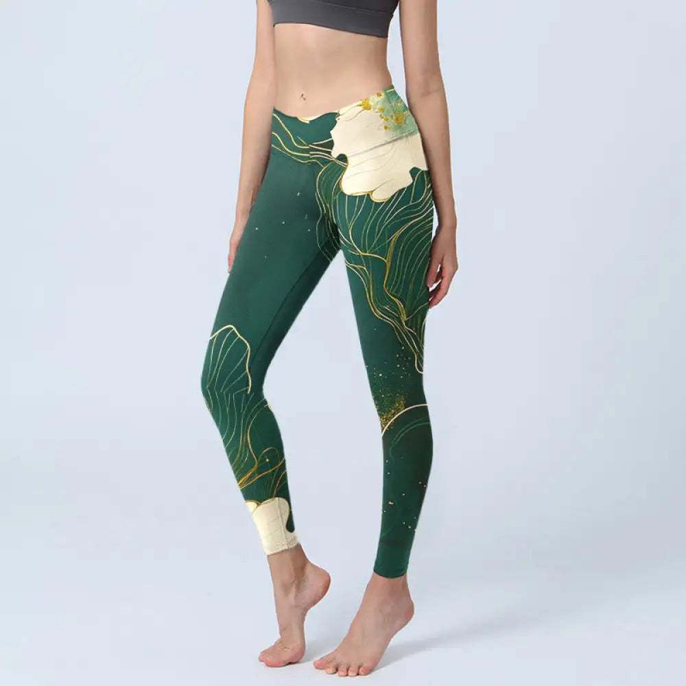 BWOOOH printed yoga leggings - Elegant Flowers Pattern Print Gym Leggin
