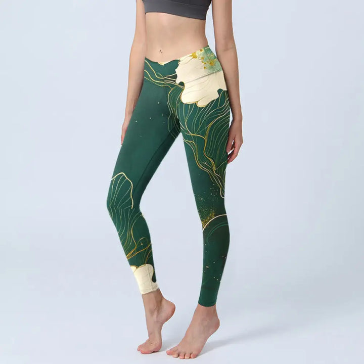 BWOOOH printed yoga leggings - Elegant Flowers Pattern Print Gym Leggin