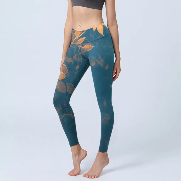 BWOOOH printed yoga leggings - Elegant Leaf Pattern Print Gym Leggings 