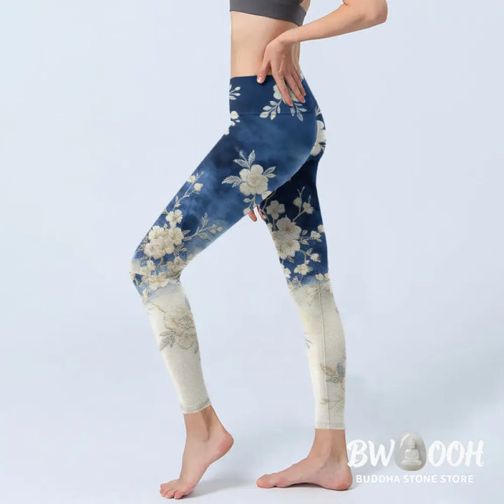 Buddha Stones Elegant Refined Flower Pattern Print Gym Leggings Women&