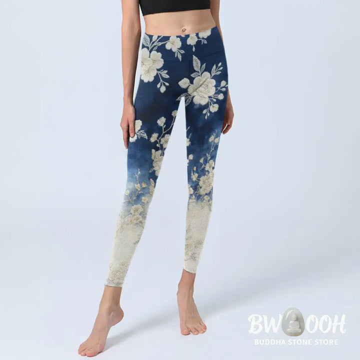 Buddha Stones Elegant Refined Flower Pattern Print Gym Leggings Women&