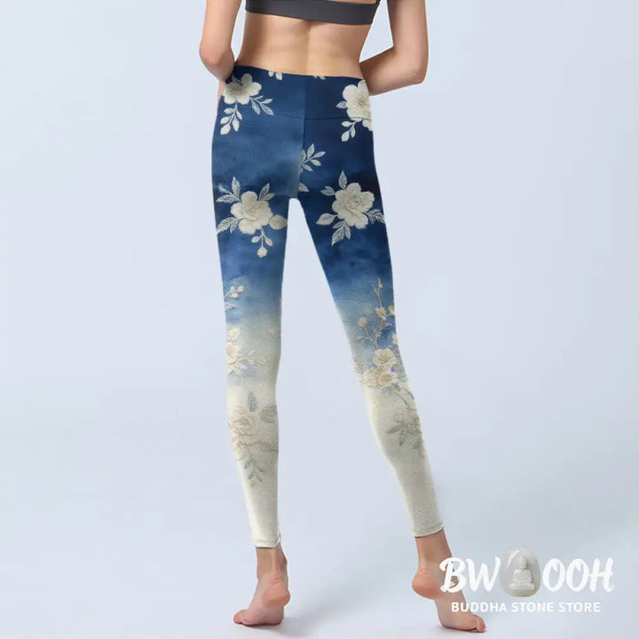 Buddha Stones Elegant Refined Flower Pattern Print Gym Leggings Women&