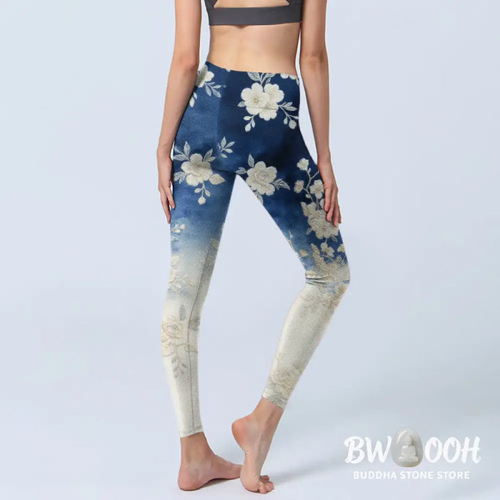 Buddha Stones Elegant Refined Flower Pattern Print Gym Leggings Women&
