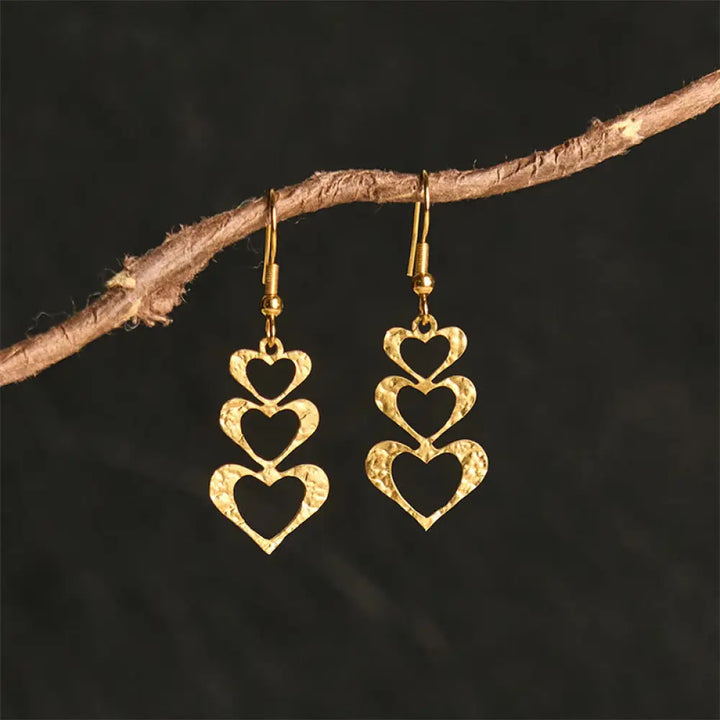 Buddha Stones Elegant Titanium Steel Balance Hammer Marks Earrings - Golden Heart Shape(Titanium Steel Posts) - Earrings