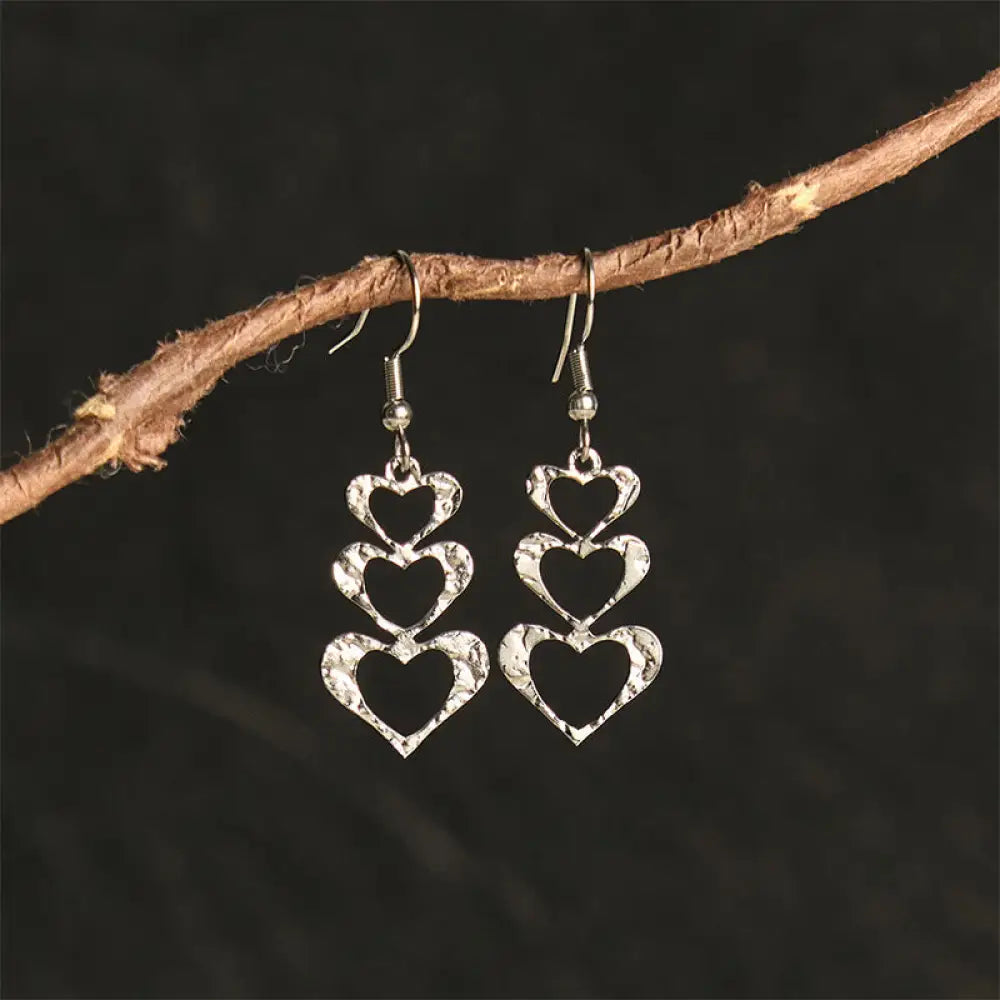 Buddha Stones Elegant Titanium Steel Balance Hammer Marks Earrings - Silvery Heart Shape(Titanium Steel Posts)