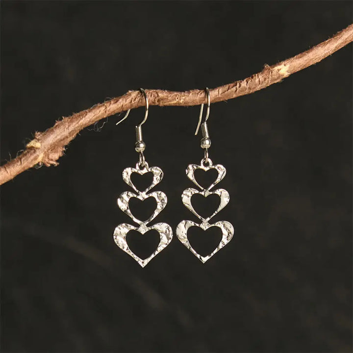 Buddha Stones Elegant Titanium Steel Balance Hammer Marks Earrings - Silvery Heart Shape(Titanium Steel Posts)