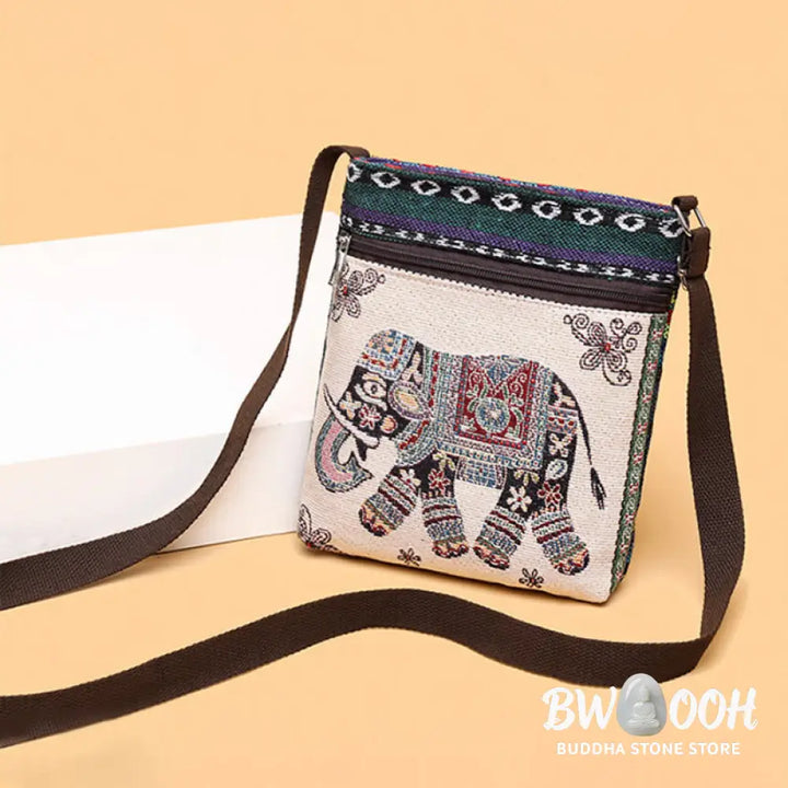 Buddha Stones Elephant Butterfly Embroidered Canvas Tote Bag Shoulder Bag Crossbody Bag - Bag