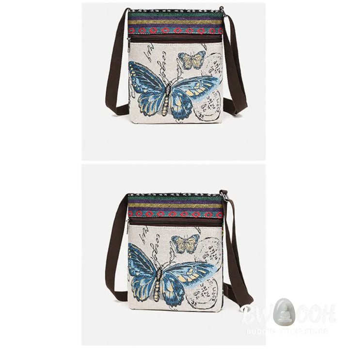 Buddha Stones Elephant Butterfly Embroidered Canvas Tote Bag Shoulder Bag Crossbody Bag - Bag