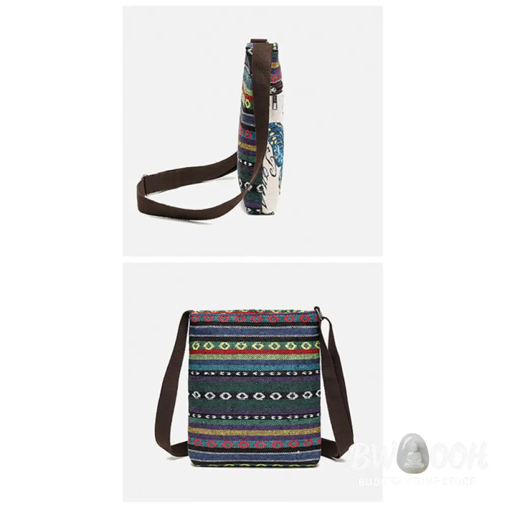 Buddha Stones Elephant Butterfly Embroidered Canvas Tote Bag Shoulder Bag Crossbody Bag - Bag