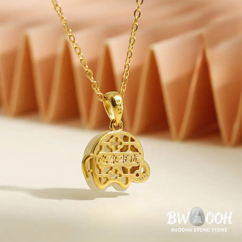 Buddha Stones Elephant Hetian Jade 925 Sterling Silver Luck Necklace Pendant - BWOOOH - Necklaces &amp; Pendants