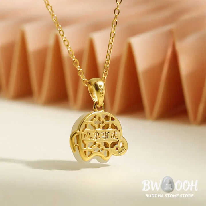 Buddha Stones Elephant Hetian Jade 925 Sterling Silver Luck Necklace Pendant - BWOOOH - Necklaces &amp; Pendants