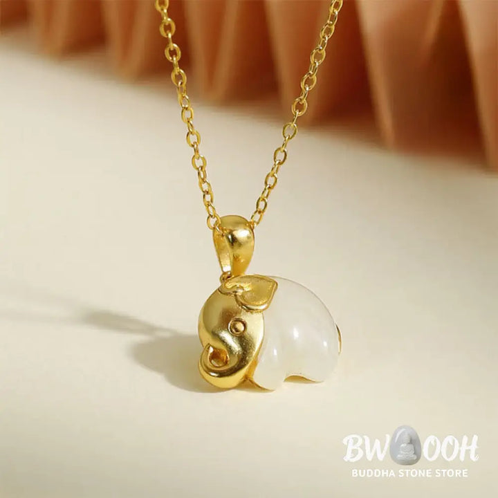 Buddha Stones Elephant Hetian Jade 925 Sterling Silver Luck Necklace Pendant - BWOOOH - Necklaces &amp; Pendants