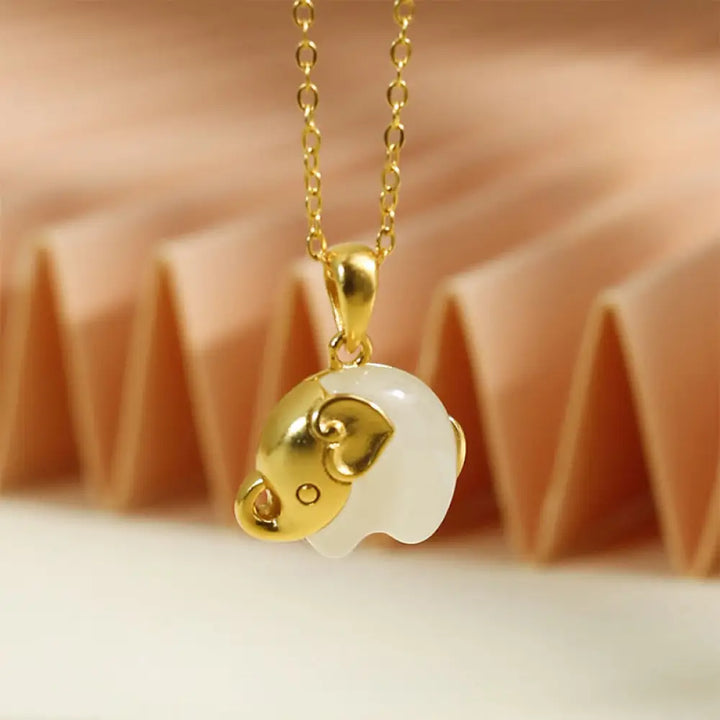 Buddha Stones Elephant Hetian Jade 925 Sterling Silver Luck Necklace Pendant - BWOOOH - Hetian Jade 925 Sterling Silver