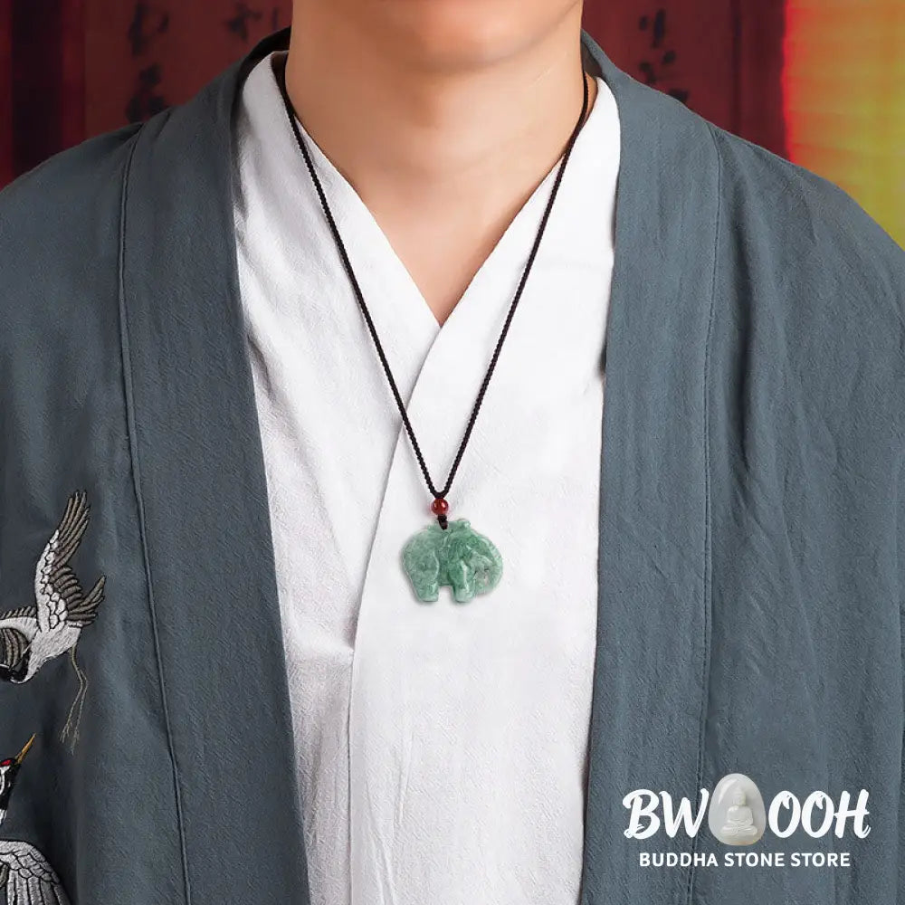 Buddha Stones Elephant Jade Luck Strength Necklace String Pendant - BWOOOH - Jade - Necklaces &amp; Pendants