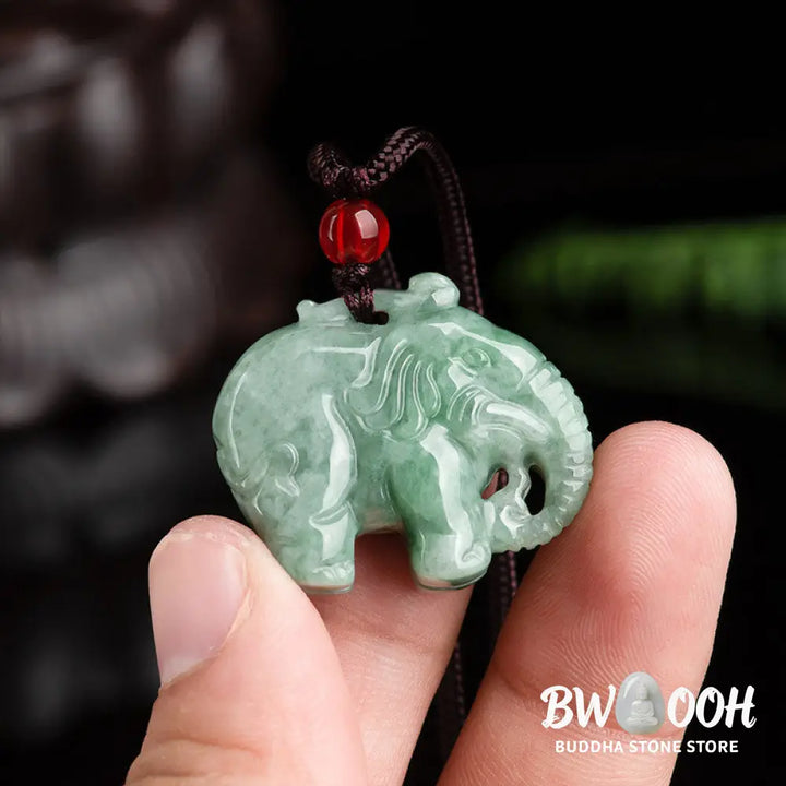 Buddha Stones Elephant Jade Luck Strength Necklace String Pendant - BWOOOH - Jade - Necklaces &amp; Pendants