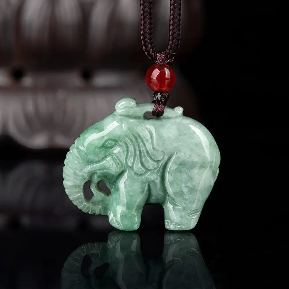 BWOOOH Elephant Jade Luck Strength Necklace Pendant — natural jade carved elephant for prosperity and abundance