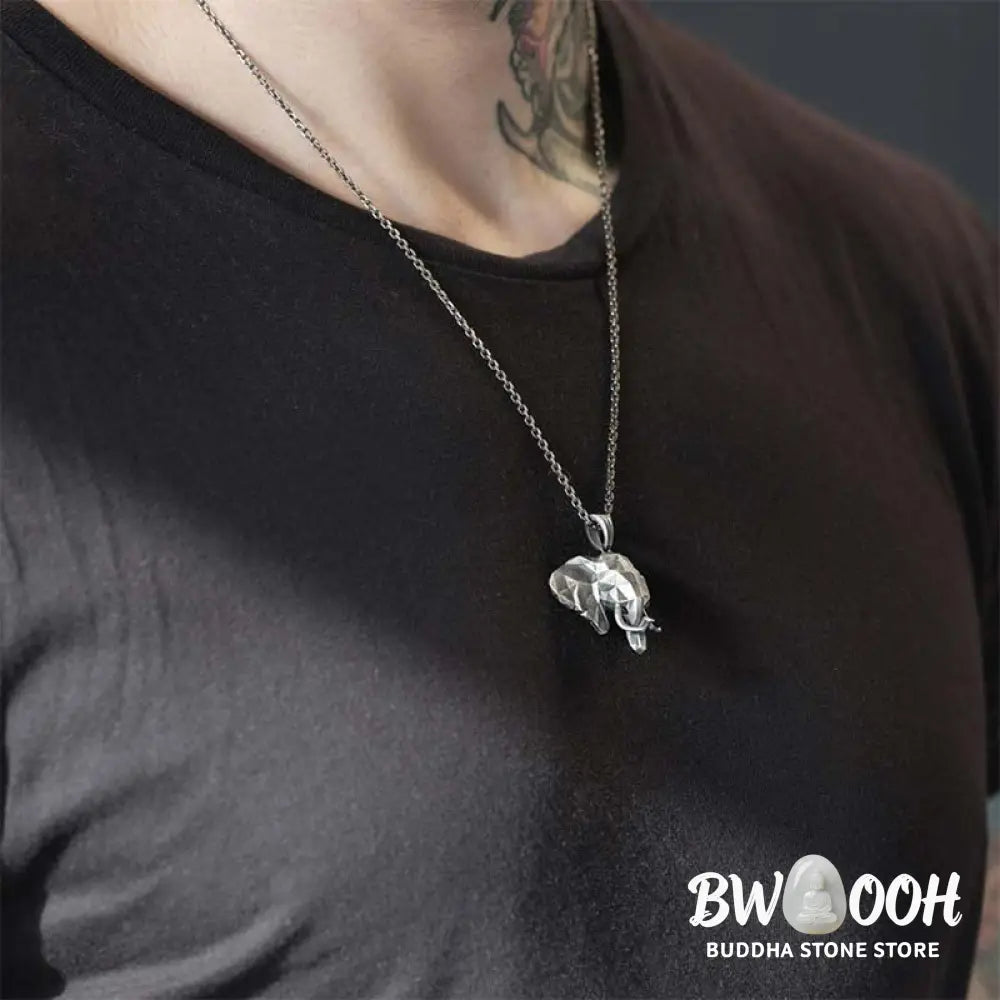 Buddha Stones Elephant Pewter Titanium Steel Strength Necklace Pendant - BWOOOH - Necklaces &amp; Pendants