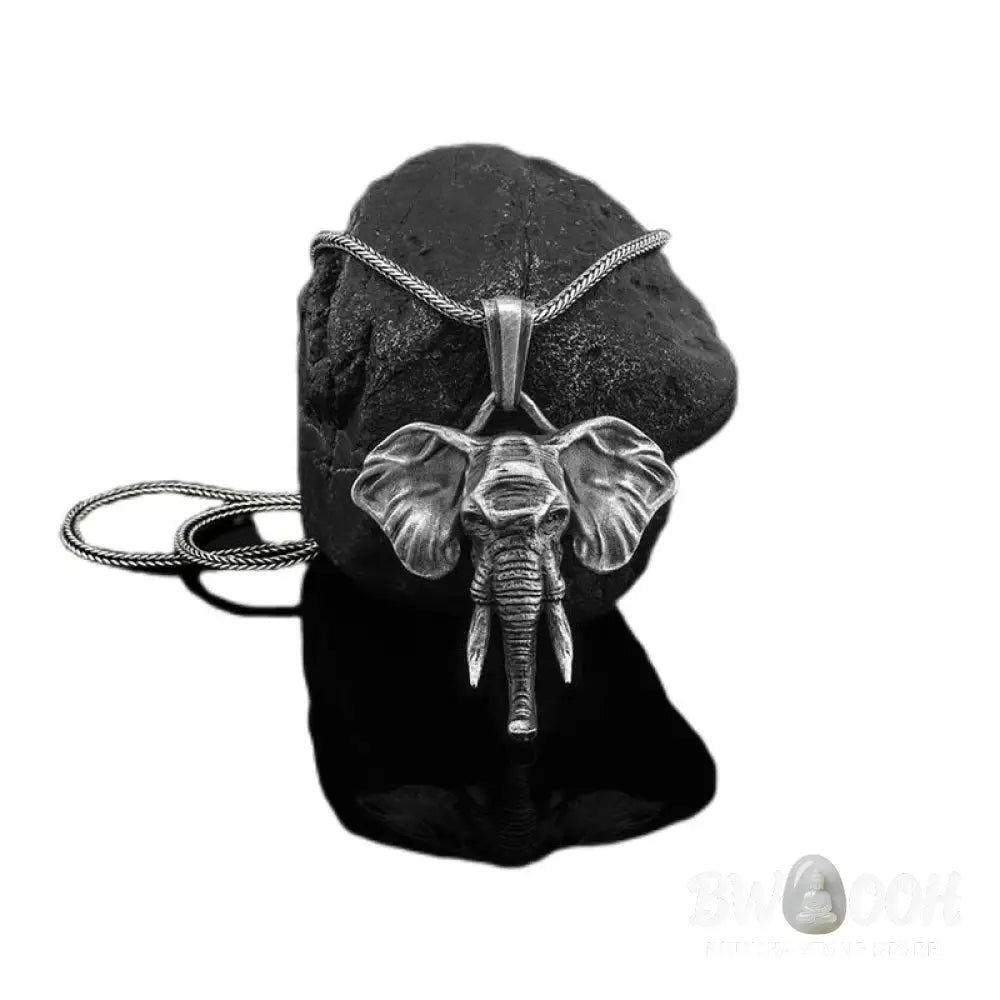 Buddha Stones Elephant Pewter Titanium Steel Strength Necklace Pendant - BWOOOH - Necklaces &amp; Pendants
