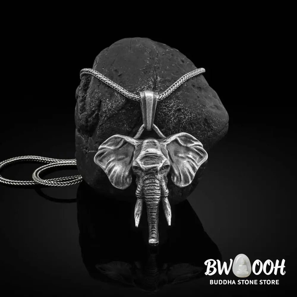 Buddha Stones Elephant Pewter Titanium Steel Strength Necklace Pendant - BWOOOH - Necklaces &amp; Pendants