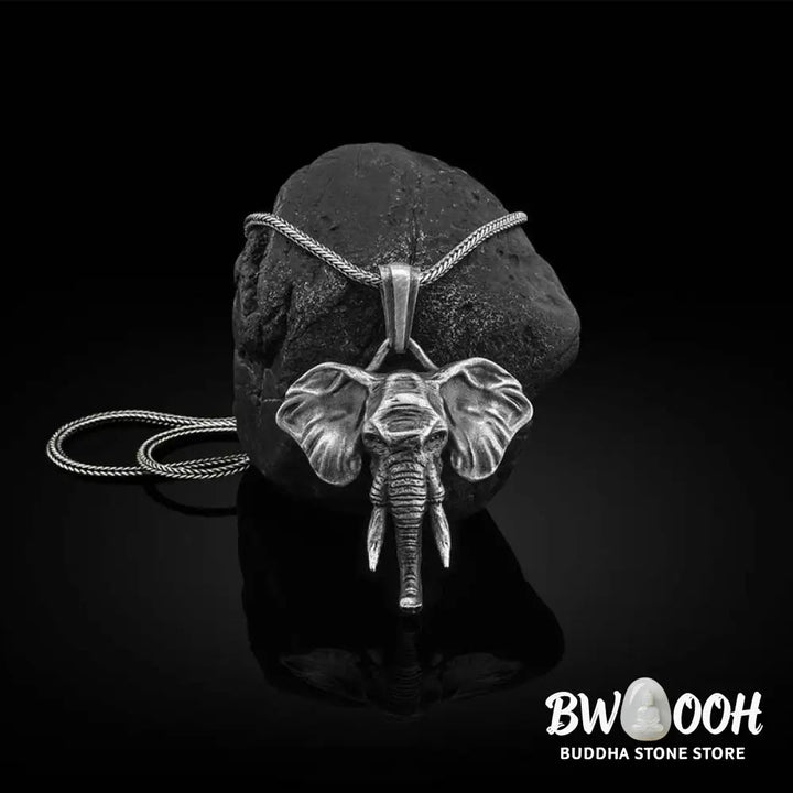 Buddha Stones Elephant Pewter Titanium Steel Strength Necklace Pendant - BWOOOH - Necklaces &amp; Pendants