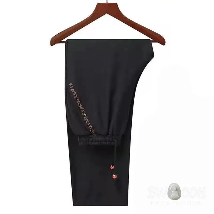 Buddha Stones Embroider Dragon Turned Sleeves Casual Frog-button Polyester Fiber Men’s Jacket Shirt Pants Clothing